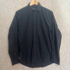 Pierre Cardin Slim Fit Black Button Up Shirt Size Medium 15-15.5 34/35